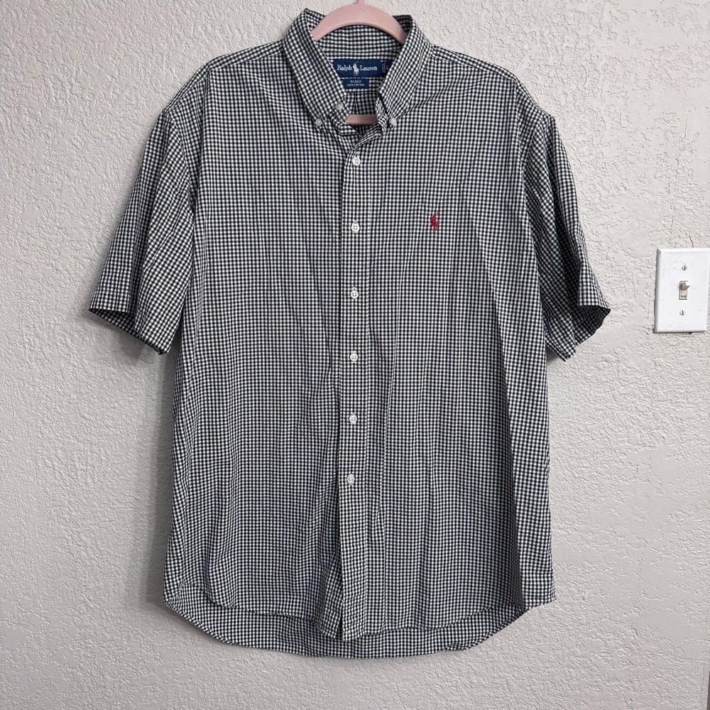 Ralph Lauren Black White Check Short Sleeve Button Down Shirt Men’s Large